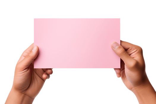 A human hand holding a pink paper isolated on transparent background png