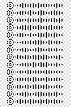Audio wave illustration including EQ icons and podcast visuals. Symbol set features sound elements for song apps, communication tools and digital voice message systems vector