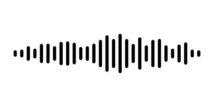 Voice message audio wave with EQ bars and sound lines. Isolated symbol for podcast interface or song visual. Useful for audio player layout, music screen or recording application concept vector