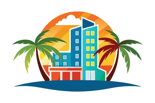A Colorful Tropical Resort Hotel Logo Design vector