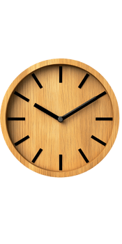 Simple Round Wooden Clock with Black Hands on Transparent Background png