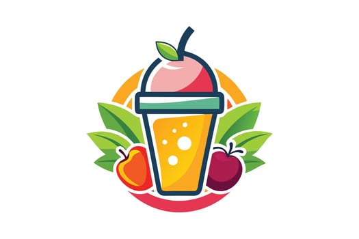 Vibrant smoothie logo with fresh fruit and drink cup. vector