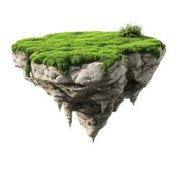 A floating island of rock and greenery appears to be weightless png