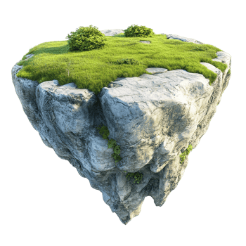 A floating island of stone and verdant green vegetation png