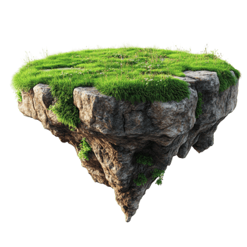 A floating island composed of rock and covered with grass png