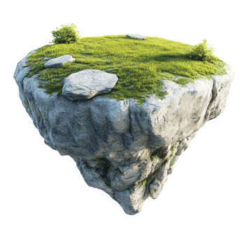 An isolated floating island of rock grass and bushes png