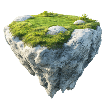 A small floating landmass covered in green grass and rock png