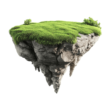A levitating island covered in grass and rocky terrain png