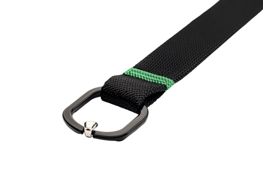 High quality black belt with green accents and metal buckle png