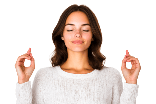 Woman meditating calmly with eyes closed on clear background png