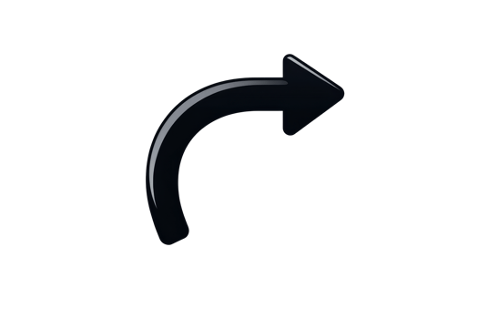 Curved black arrow pointing right on a transparent background png