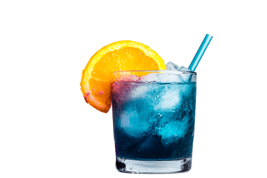 Refreshing blue beverage with orange slice on transparent background png