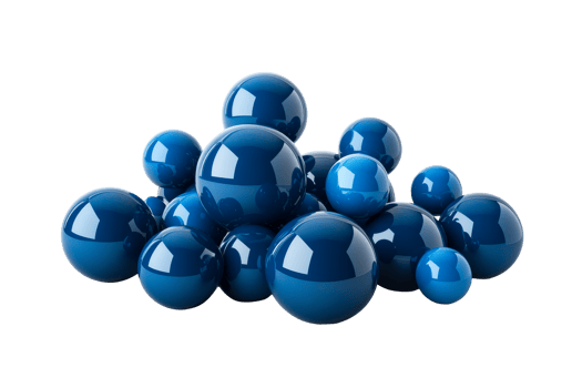 Collection of glossy blue spheres arranged in an artistic display png