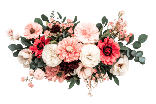 Pink and white floral arrangement on clear background png