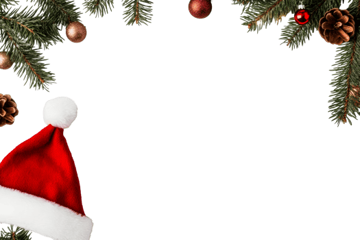 Festive red hat and holiday decorations with pine branches png