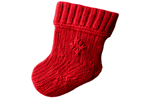 Red Christmas stocking with decorative knit patterns png