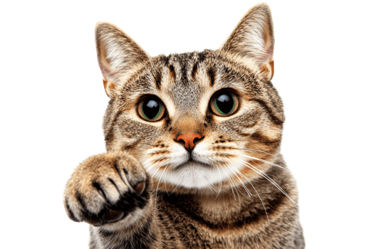 Cat with striking green eyes reaching out on a transparent background png