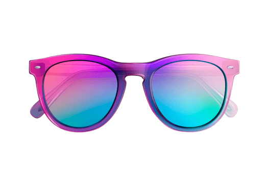 Stylish gradient sunglasses with colorful lenses and transparent frame png