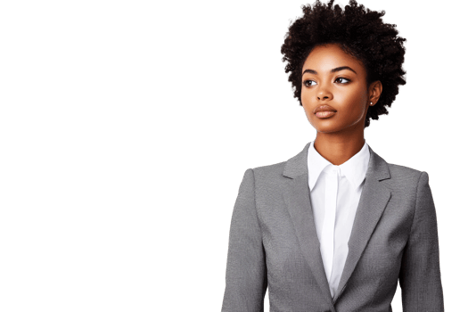 Confident woman in professional attire with a modern hairstyle png