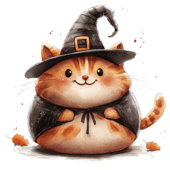 A cute orange cat dressed for a spooky halloween celebration png