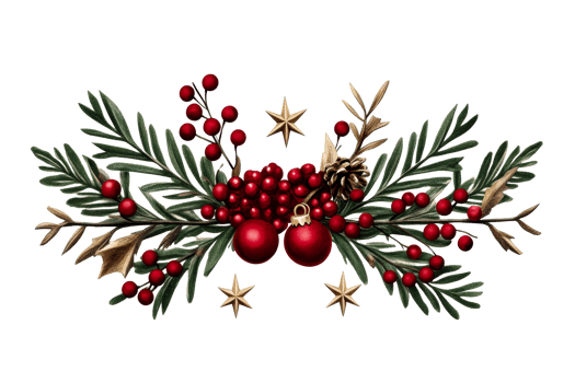 Festive holiday decoration with red berries and pine branches png