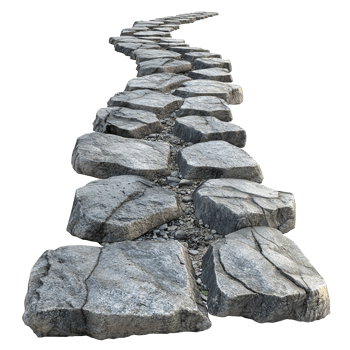 A winding pathway constructed from large gray stone stepping stones png
