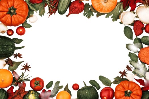 Colorful autumn harvest with various vegetables and leaves png