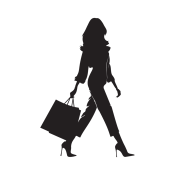 silhouette of an elegant young woman carrying shopping bags in her hand . png