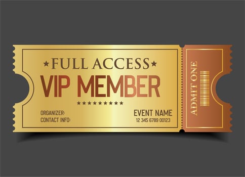 Concert, party or festival gold VIP full pass design template admit design template vector