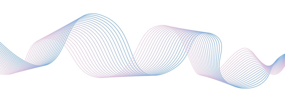Blue - pink dynamic abstract wave isolated on white background. Illustration of beautiful wavy and curved lines. design element. Music, sound wave. Backdrop. vector
