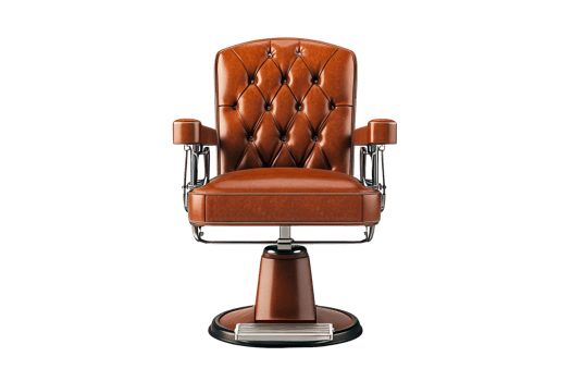 Vintage barber chair with tufted leather design for grooming png