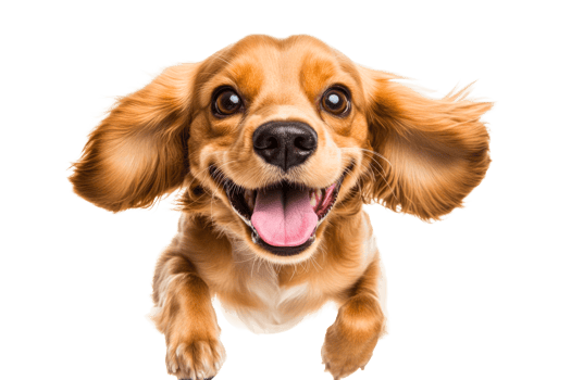 Happy dog jumping with joy in a playful mood on a bright day png