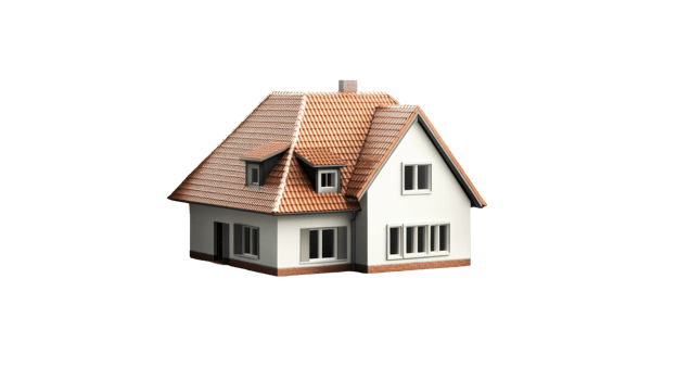 Charming two story house with a sloped roof and open windows png