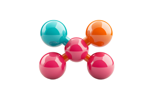Colorful molecular structure with transparent background for education png