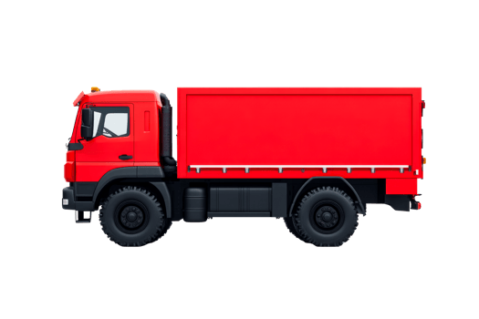 Bright red truck parked on transparent background for design use png