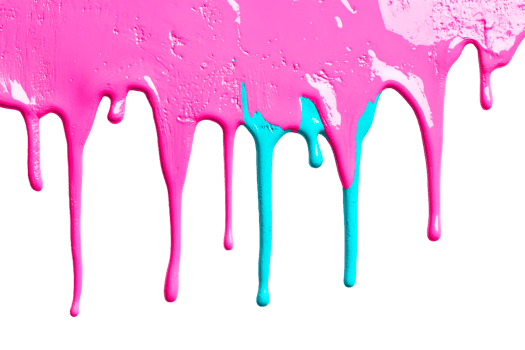 Vibrant drips of pink and blue paint on transparent background png