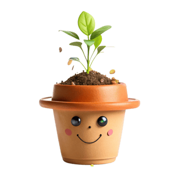 whimsical flower plant in the tinny pot is isolated on transparent background png