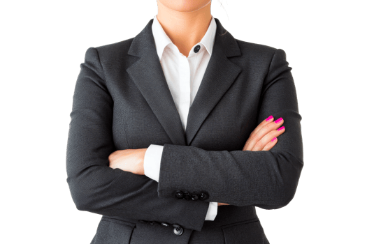 Confident businesswoman with arms crossed in professional attire png