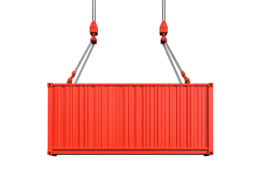 Heavy red shipping container being lifted for cargo transport png