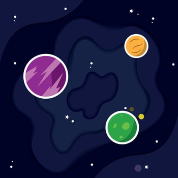 Colored universe background with a group of planets vector