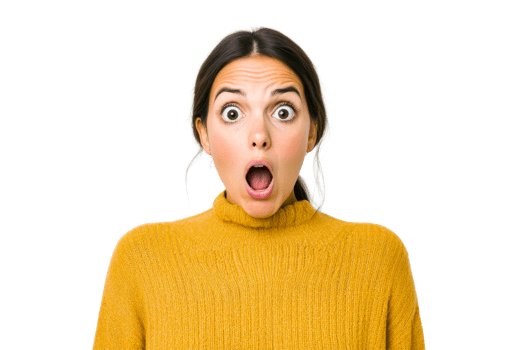 Surprised woman in a yellow sweater expressing shock png