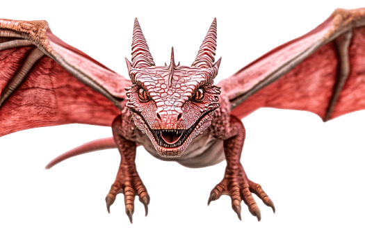 Red dragon soaring through the air with wings extended png