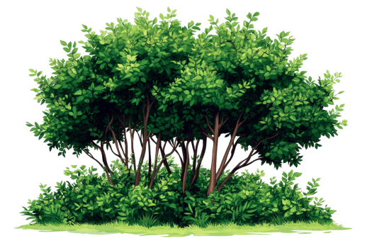 Lush green bush with thick foliage on transparent background png
