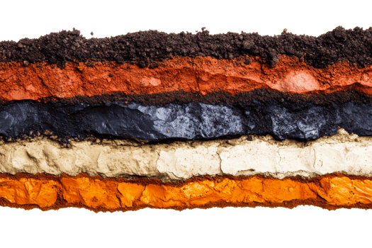 Layers of soil showcasing diverse earth tones from different regions png