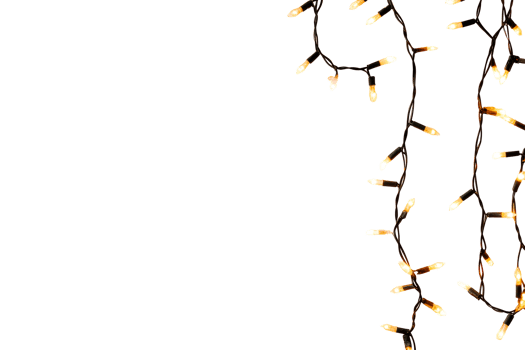 Warm white fairy lights hanging on a transparent background png