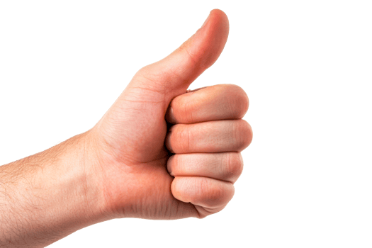 Hand showing thumbs up gesture on a transparent background png