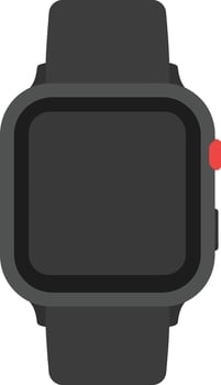 Stylish black smartwatch with a minimalist design, featuring a square face and red button, showcased in flat art vector