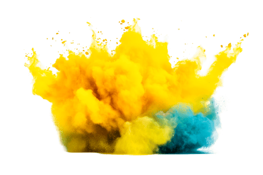 Colorful explosion of powder in vibrant shades of yellow and blue png