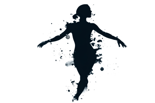 Dancer silhouette with ink splashes on a transparent background png