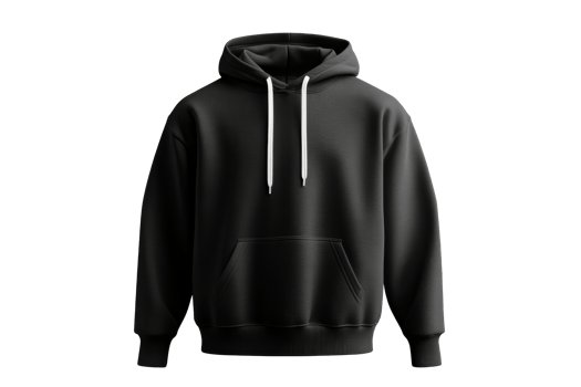 Casual black hoodie with front pocket and drawstrings for comfort png
